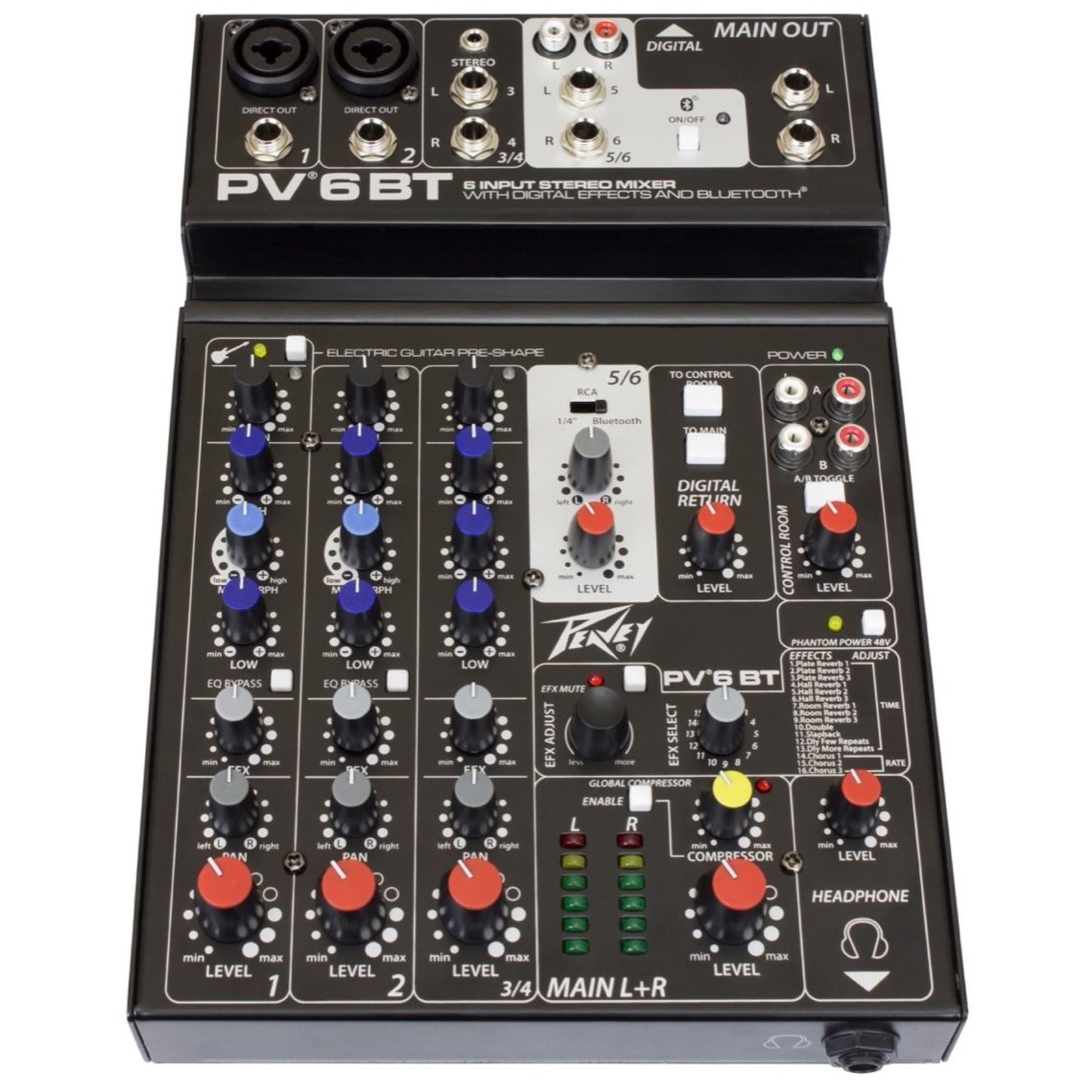 Peavey PV-6BT Stereo Bluetooth Mixer, 6-Channel