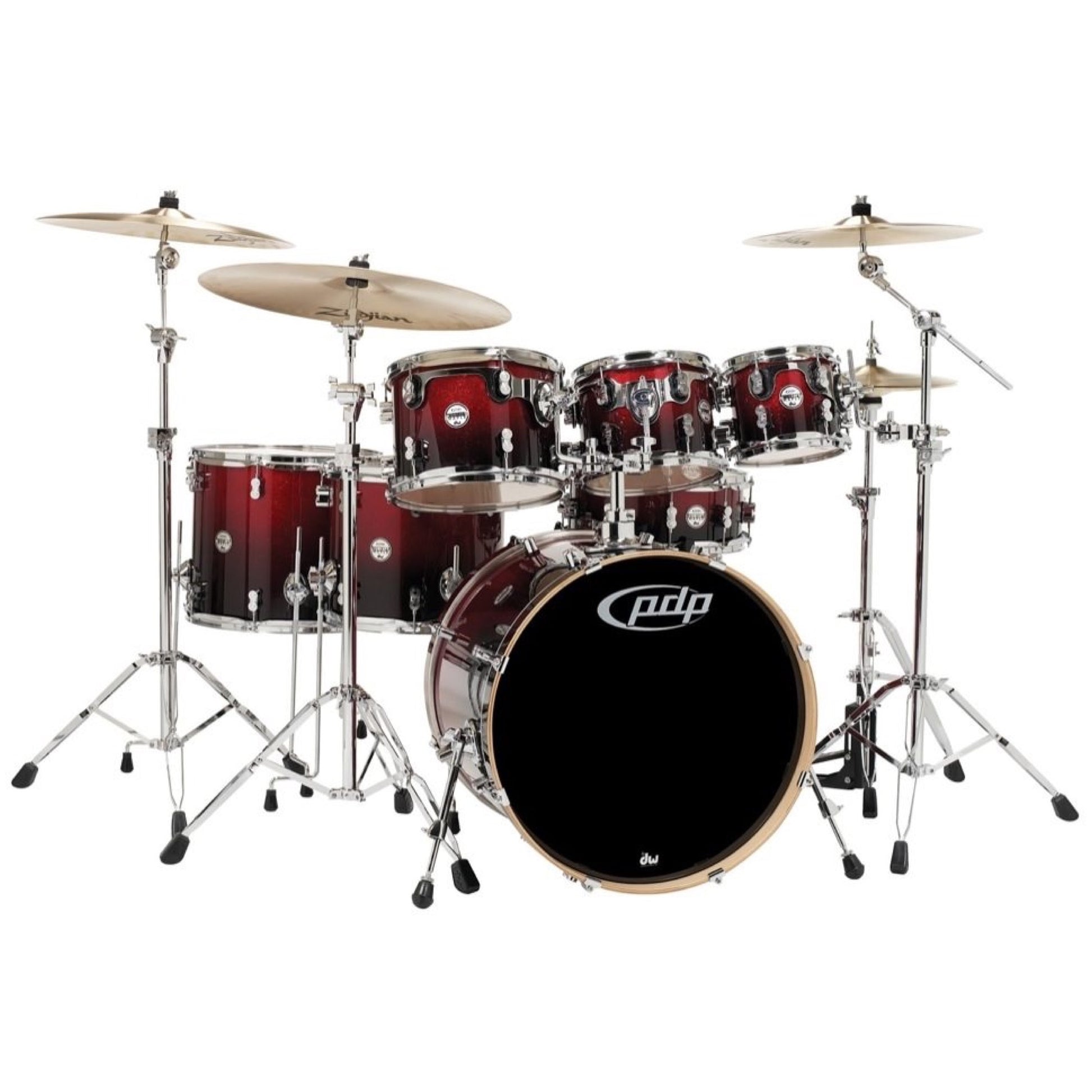 Pacific Drums Concept Maple Drum Shell Kit, 7-Piece, Cherry to Black Sparkle Fade