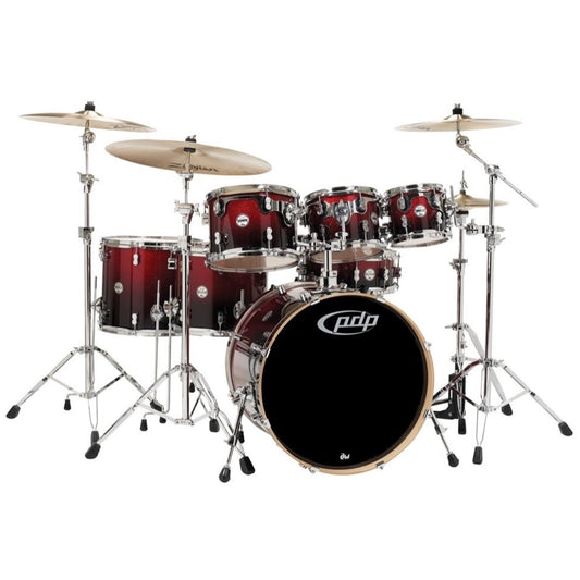 Pacific Drums Concept Maple Drum Shell Kit, 7-Piece, Cherry to Black Sparkle Fade