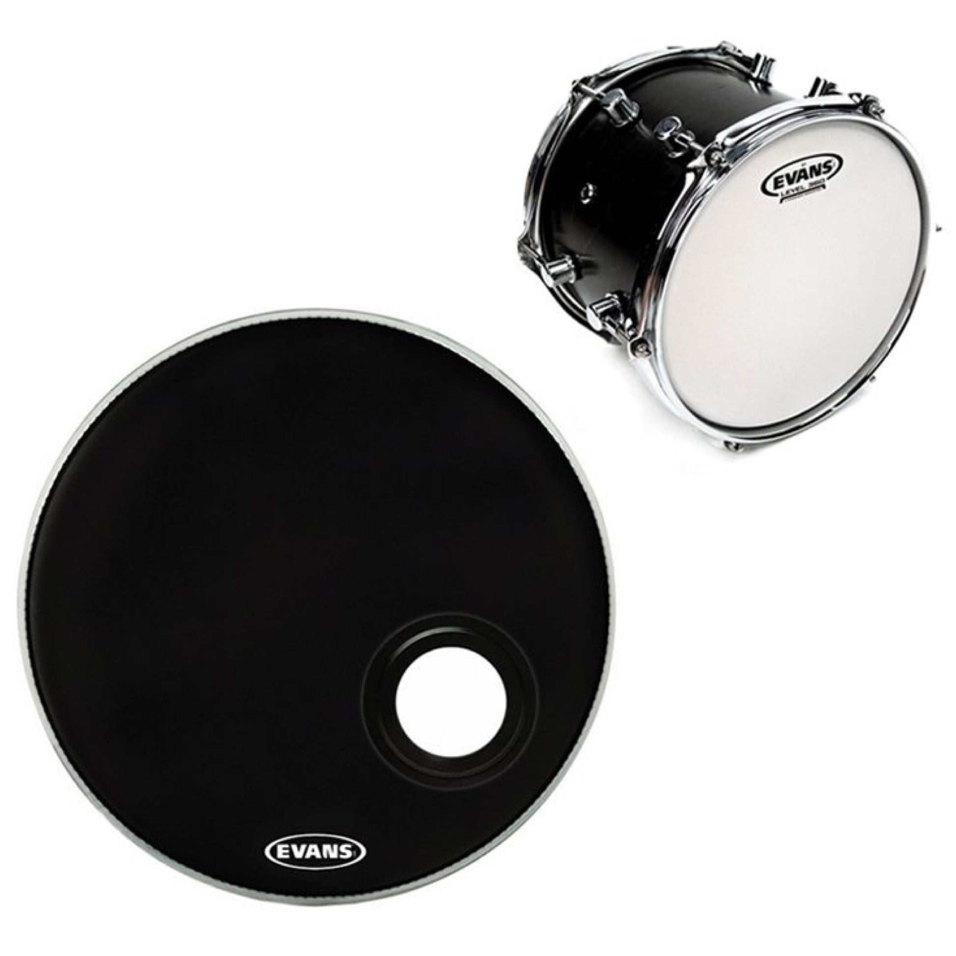 Evans EMAD Resonant Bass Drumhead, Black, with Evans G1 Coated Drum Head, 14 Inch, 22 Inch