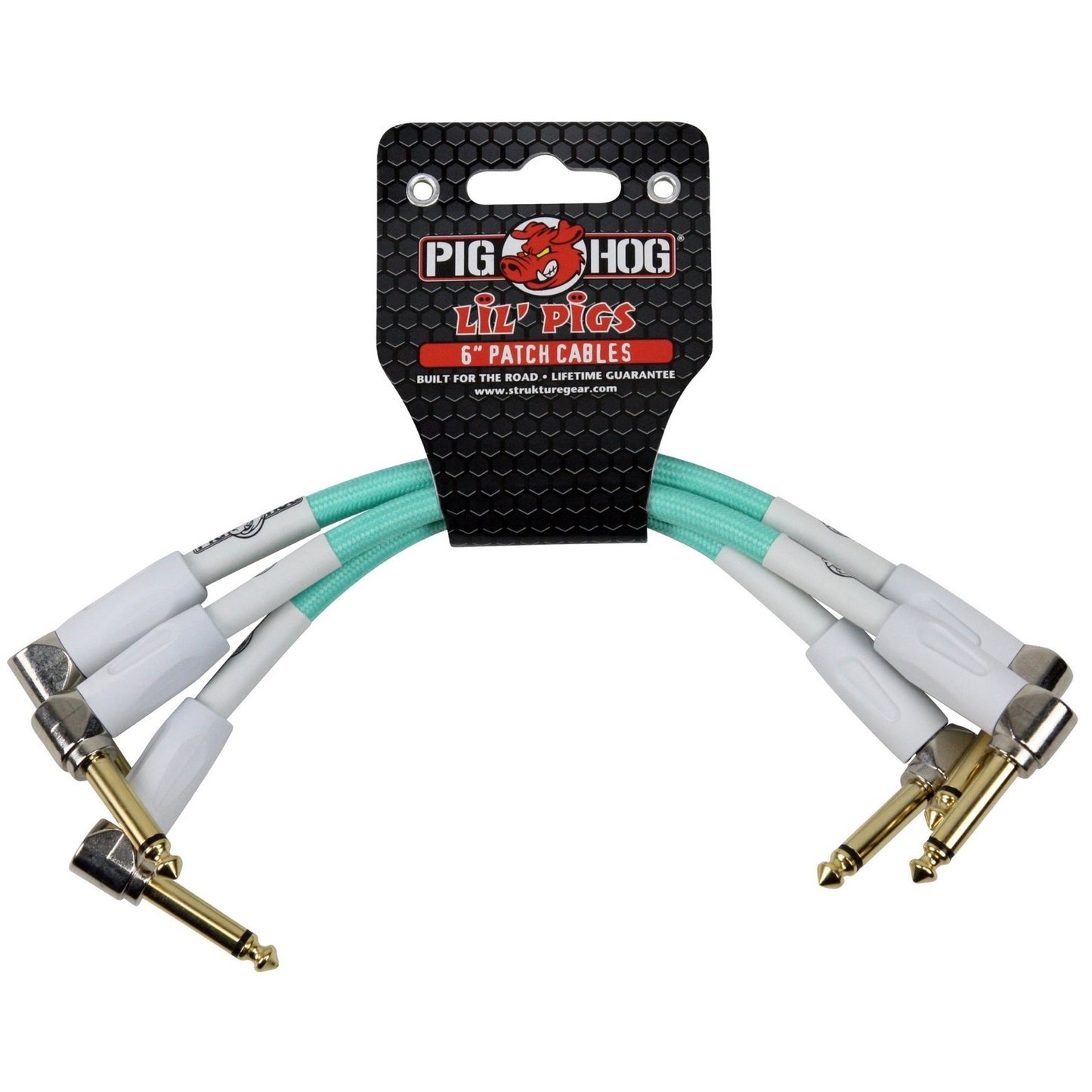 Pig Hog Lil Pigs Pedal Patch Cables, Seafoam Green, 3-Pack, 6 Inch