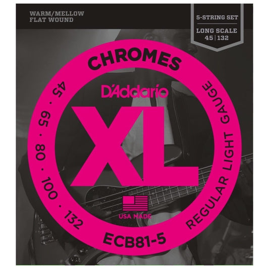 D'Addario ECB81-5 Chromes Flatwound Bass Strings (Light, 5-String, Long Scale)