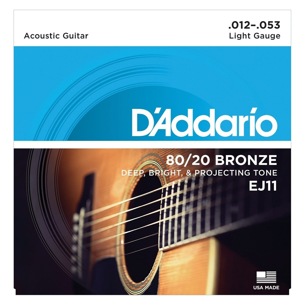 D'Addario 80/20 Bronze Acoustic Guitar Strings, EJ11, Light, 12-53