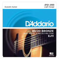 D'Addario 80/20 Bronze Acoustic Guitar Strings, EJ11, Light, 12-53
