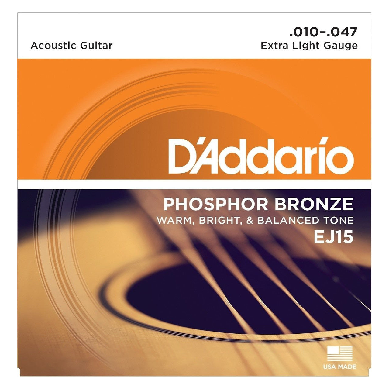 D'Addario EJ15 Phosphor Bronze Acoustic Guitar Strings (Extra Light), Extra Light, Single Set, 17441