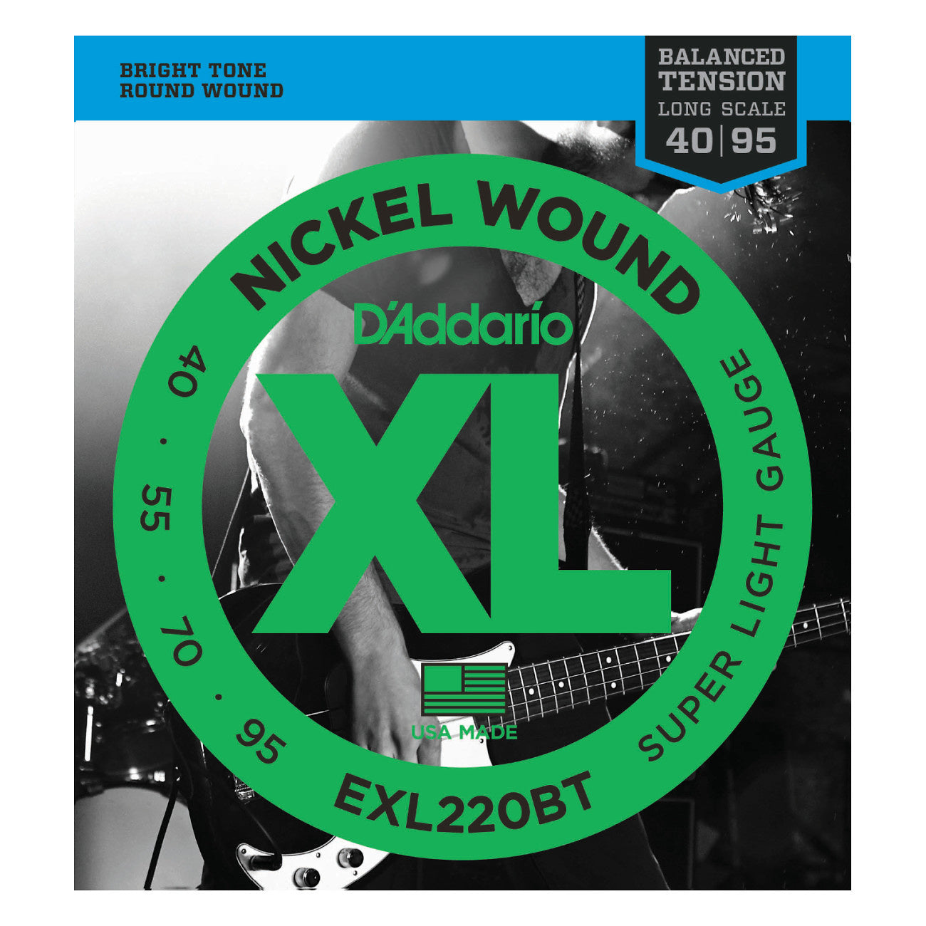 D'Addario EXLBT Balanced Tension Nickel Wound Electric Bass Strings, EXL220BT, Super Light, 40-95