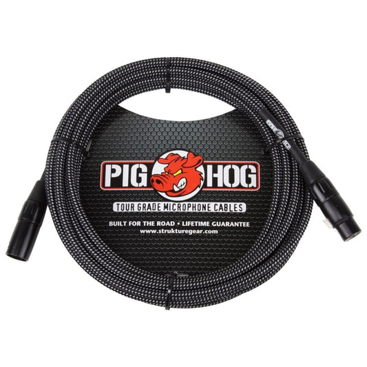 Pig Hog Woven XLR Microphone Cable, Black and White, 10 Foot