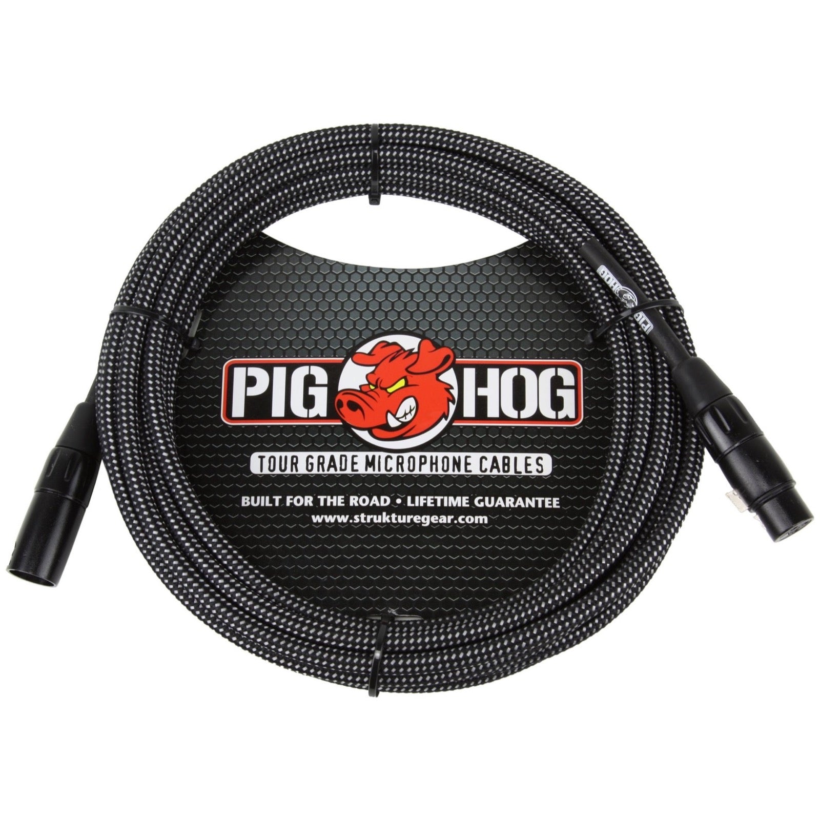 Pig Hog Woven XLR Microphone Cable, Black and White, 20 Foot