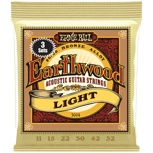 Ernie Ball Earthwood 80/20 Bronze Acoustic Guitar Strings, 3004, 3-Pack, 11-52, Light