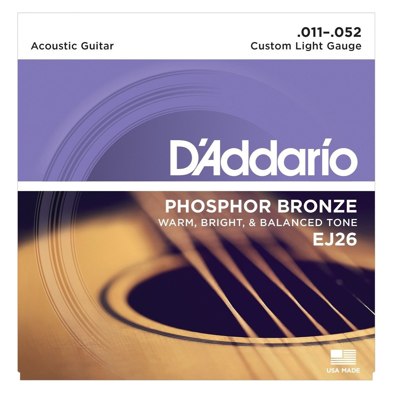 D'Addario EJ26 Phosphor Bronze Acoustic Guitar Strings (Custom Light, 11-52), Single Set