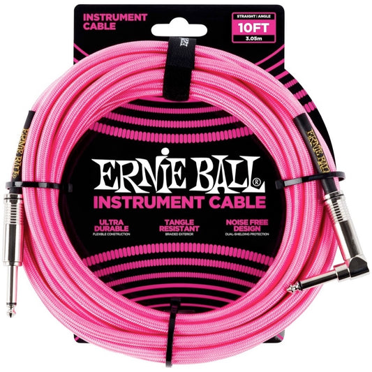 Ernie Ball Braided Instrument Cable, Neon Pink, 10 Foot