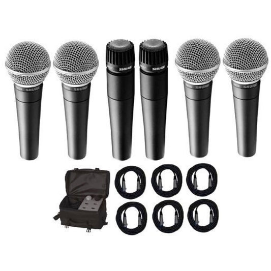 Shure SM57 and SM58 Microphone Package, 2xSM57, 4xSM58, CBI Cables and On-Stage Bag