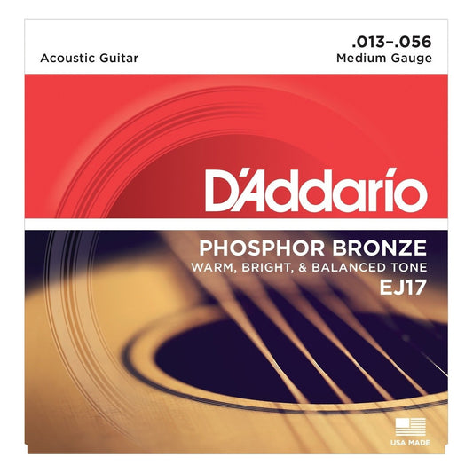 D'Addario EJ17 Phosphor Bronze Acoustic Guitar Strings (Medium, 13-56), Single Set